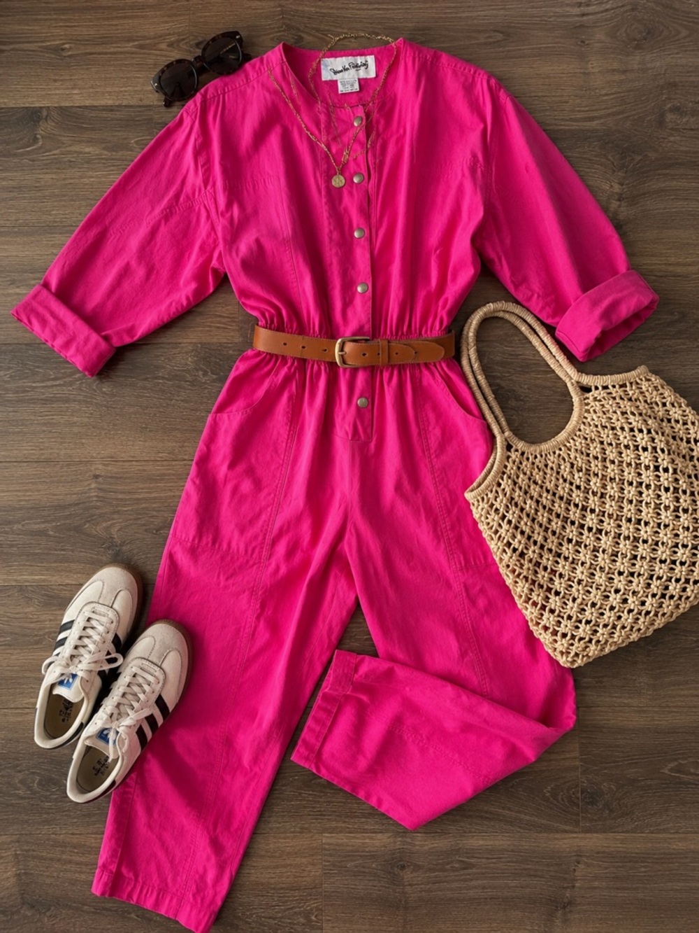 Vintage Diane Von Furstenberg DVF Hot Pink Utility Jumpsuit 80s Cotton Romper M